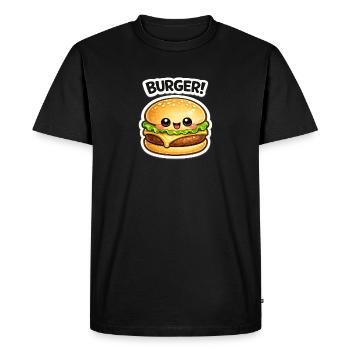 Mascotte du Burger Kawaii Santé - T-shirt Premium bio Homme - noir - Devant - Nico (187cm)