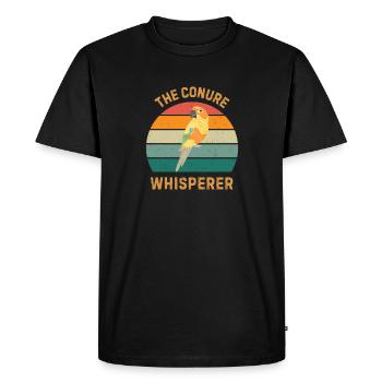 Murmureur de conures - Amateur de perroquets drôle et propriétaire d’oiseaux - T-shirt Premium bio Homme - noir - Devant - Nico (187cm)