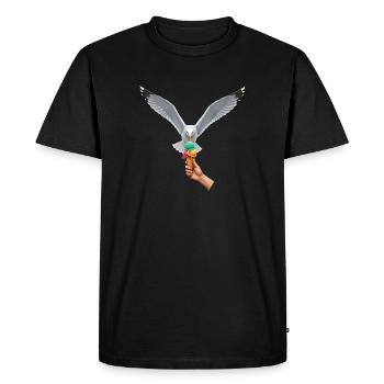 Mouette drôle vole une glace - T-shirt Premium bio Homme - noir - Devant - Nico (187cm)