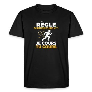 Règle D'apiculture N 1 Je Cours Tu Cours Abeille - T-shirt Premium bio Homme - noir - Devant - Nico (187cm)