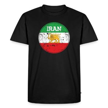 Vintage Iran Lion Emblem Round - Men's Premium Organic T-Shirt - black - Front - Nico (187cm)