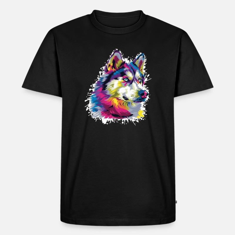 Wolf Tier Art - Männer Premium Bio T-Shirt - Schwarz