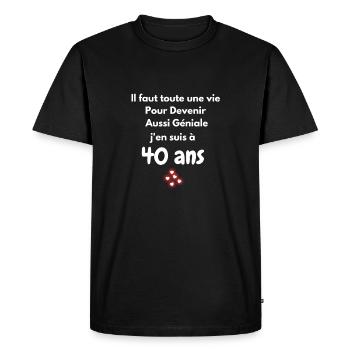 j'en suis à 40 ans  - T-shirt Premium bio Homme - noir - Devant - Nico (187cm)
