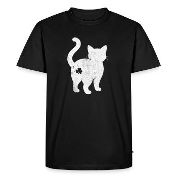 Silhouette de chat avec trèfle - T-shirt Premium bio Homme - noir - Devant - Nico (187cm)