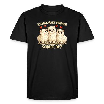 Sheep Comic Motif with Heart and Funny Saying - Men's Premium Organic T-Shirt - black - Front - Nico (187cm)