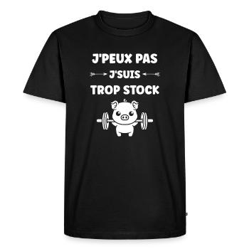 J'peux pas j'suis trop stock cochon - T-shirt Premium bio Homme - noir - Devant - Nico (187cm)