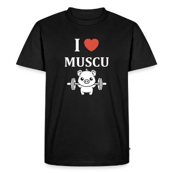 I love muscu — mascotte cochon fort - T-shirt Premium bio Homme - noir - Devant - Nico (187cm)
