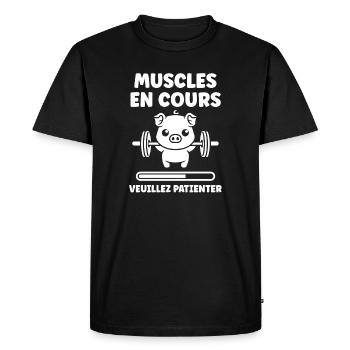 Muscles en cours: Patience et Poids - T-shirt Premium bio Homme - noir - Devant - Nico (187cm)
