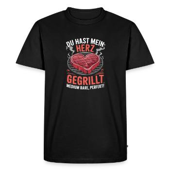 Tu as mon cœur grillé saignant à point, parfait - T-shirt Premium bio Homme - noir - Devant - Nico (187cm)