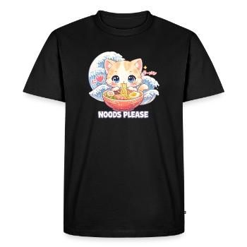 Japon Cat Ramen Nouilles Motif Vague Rétro - T-shirt Premium bio Homme - noir - Devant - Nico (187cm)