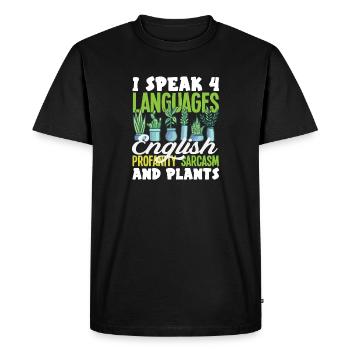 Parler 4 langues Anglais Sarcasme - T-shirt Premium bio Homme - noir - Devant - Nico (187cm)