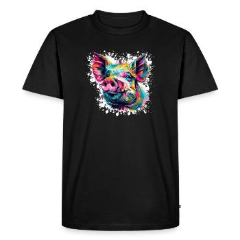 Explosion de couleurs Pop Art Pig Head - T-shirt Premium bio Homme - noir - Devant - Nico (187cm)