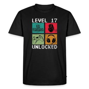 17e anniversaire Niveau 17 débloqué - T-shirt Premium bio Homme - noir - Devant - Nico (187cm)