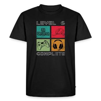 Niveau 6 débloqué - T-shirt Premium bio Homme - noir - Devant - Nico (187cm)