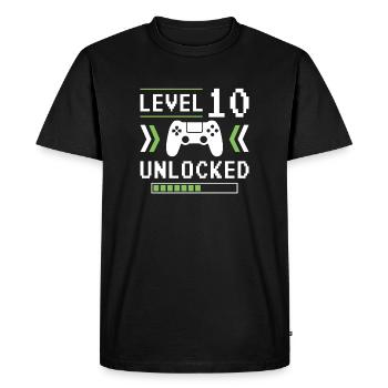 Niveau 10 Débloqué : Jeu vidéo terminé - T-shirt Premium bio Homme - noir - Devant - Nico (187cm)