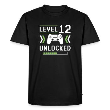 12e anniversaire Niveau 12 débloqué - T-shirt Premium bio Homme - noir - Devant - Nico (187cm)