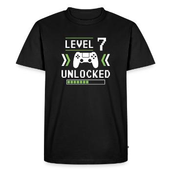 Niveau 7 débloqué - T-shirt Premium bio Homme - noir - Devant - Nico (187cm)