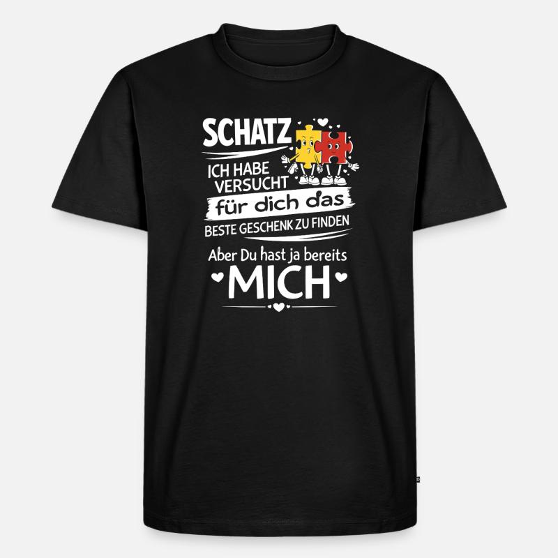 Schatz Geschenk Spruch Puzzleherz - Männer Premium Bio T-Shirt - Schwarz