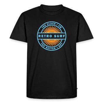 Retro Surf Sunburst Vintage Surfing Logo - Men's Premium Organic T-Shirt - black - Front - Nico (187cm)