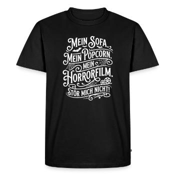 Soirée films d’horreur sur le canapé et pop-corn - T-shirt Premium bio Homme - noir - Devant - Nico (187cm)