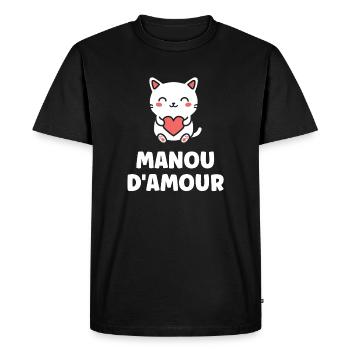 Manu d'Amour: Chat Coeur - T-shirt Premium bio Homme - noir - Devant - Nico (187cm)