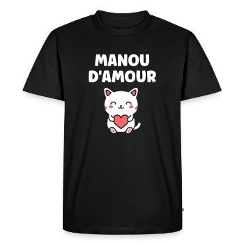 Manou d'Amour: Chat Coeur - T-shirt Premium bio Homme - noir - Devant - Nico (187cm)
