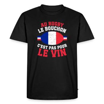 Humour Rugby Bouchon Pas Pour Le Vin - T-shirt Premium bio Homme - noir - Devant - Nico (187cm)