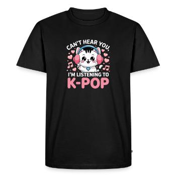 Je ne t’entends pas en écoutant K Pop Cat avec - T-shirt Premium bio Homme - noir - Devant - Nico (187cm)