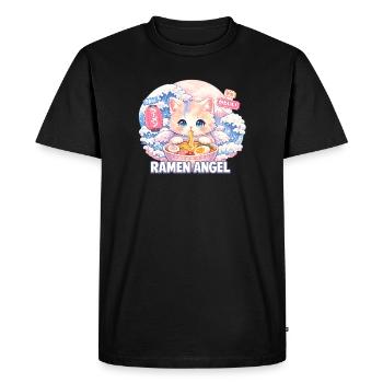 Japon Cat Ramen Nouilles Motif Vague Rétro - T-shirt Premium bio Homme - noir - Devant - Nico (187cm)