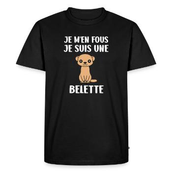 Belette mignonne sur fond noir - T-shirt Premium bio Homme - noir - Devant - Nico (187cm)