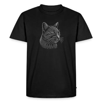 Dessin de tête de chat en blanc - T-shirt Premium bio Homme - noir - Devant - Nico (187cm)