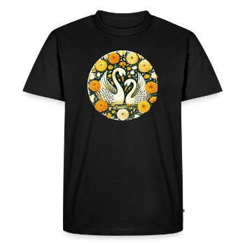 Cygnes dans le cercle fleuri doré - T-shirt Premium bio Homme - noir - Devant - Nico (187cm)