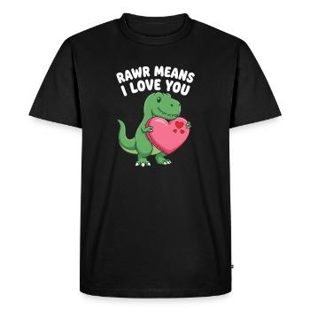Rawr signifie « Je t’aime » Mignon dinosaure T-Rex - T-shirt Premium bio Homme - noir - Devant - Nico (187cm)