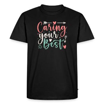 Citation d’assistant social : Prendre soin de votre meilleur travail social - T-shirt Premium bio Homme - noir - Devant - Nico (187cm)
