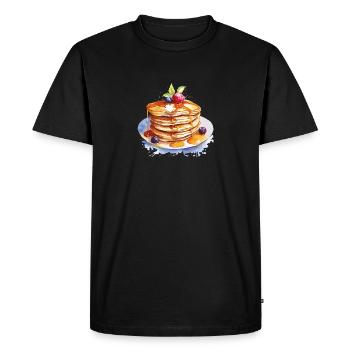 Watercolor pancakes with syrup - Men's Premium Organic T-Shirt - black - Front - Nico (187cm)