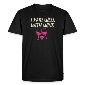 I Pair Well With Wine – Wine Glass Motif - Men's Premium Organic T-Shirt - black - Front - Nico (187cm)