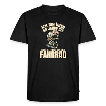 Dire sur le vélo - J’ai plus de 40 ans - T-shirt Premium bio Homme - noir - Devant - Nico (187cm)