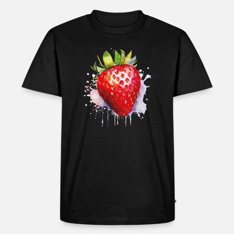Wasserfarbene Erdbeere Spritzer - Männer Premium Bio T-Shirt - Schwarz