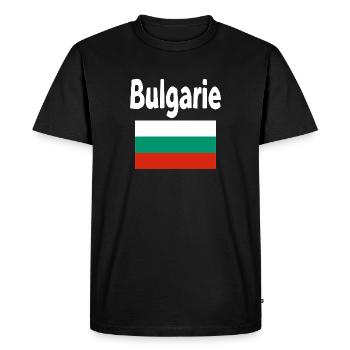 Bulgaria Flag and Bold Typography - Men's Premium Organic T-Shirt - black - Front - Nico (187cm)