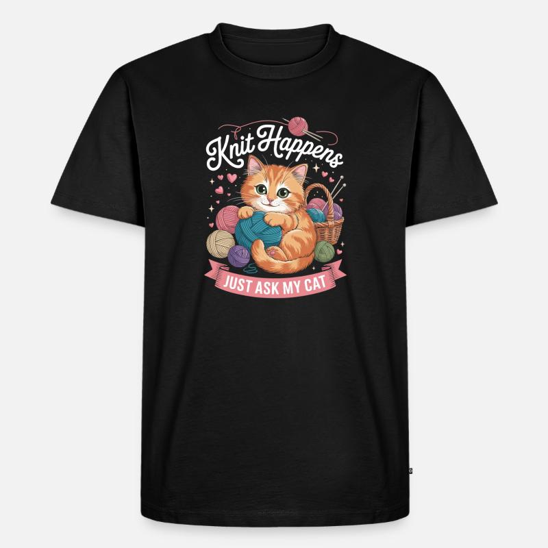 Kätzchen Strickzauber Garnliebe - Männer Premium Bio T-Shirt - Schwarz