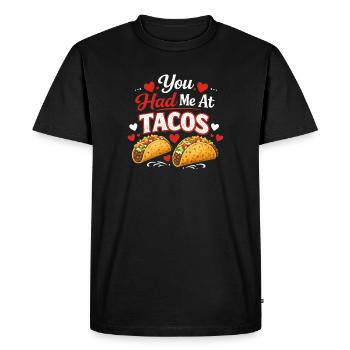 Tu m’as eu chez Tacos Drôle de Nourriture Mexicaine Valentine - T-shirt Premium bio Homme - noir - Devant - Nico (187cm)