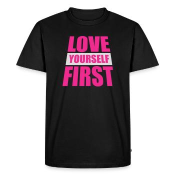 Aimez-vous d’abord Aimez-vous de soi Prenez soin de vous - T-shirt Premium bio Homme - noir - Devant - Nico (187cm)