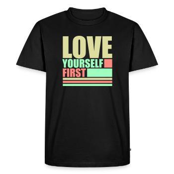 Aimez-vous d’abord Aimez-vous de soi Prenez soin de vous - T-shirt Premium bio Homme - noir - Devant - Nico (187cm)
