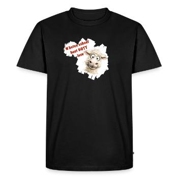 Funny sheep cartoon with red text - Men's Premium Organic T-Shirt - black - Front - Nico (187cm)