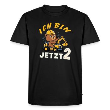 J’ai maintenant 2 ans – Conception d’ouvrier du bâtiment avec excavatrice bear - T-shirt Premium bio Homme - noir - Devant - Nico (187cm)