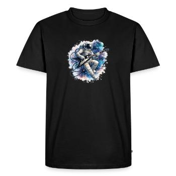 Guitare d’astronaute dans l’aquarelle spatiale - T-shirt Premium bio Homme - noir - Devant - Nico (187cm)