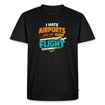 Travel anxiety humor, airport chaos, flying is - Men's Premium Organic T-Shirt - black - Front - Nico (187cm)