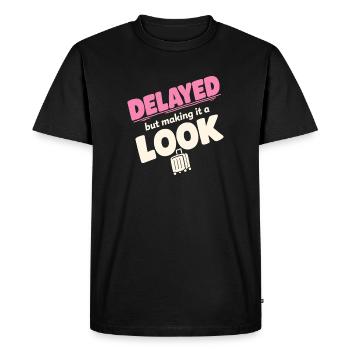 Travel anxiety humor, airport chaos, flying is - Men's Premium Organic T-Shirt - black - Front - Nico (187cm)