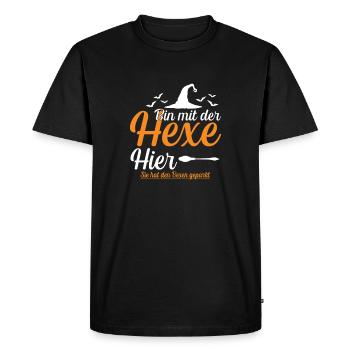 Je suis ici avec la sorcière - T-shirt Premium bio Homme - noir - Devant - Nico (187cm)