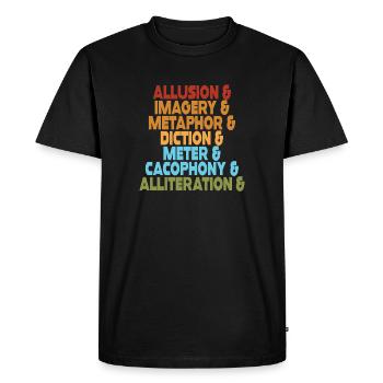 Pile typographique des procédés littéraires - T-shirt Premium bio Homme - noir - Devant - Nico (187cm)